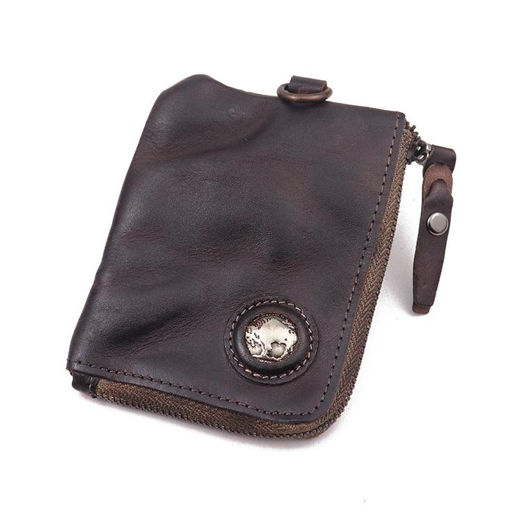 Neue Tasche Geldbörse für Herren, Vintage Japanisches pflanzlich gegerbtes Leder, Gebrauchte Geldbörse, Münzbörse, Schlüssel Tasche für Damen, Karten Tasche