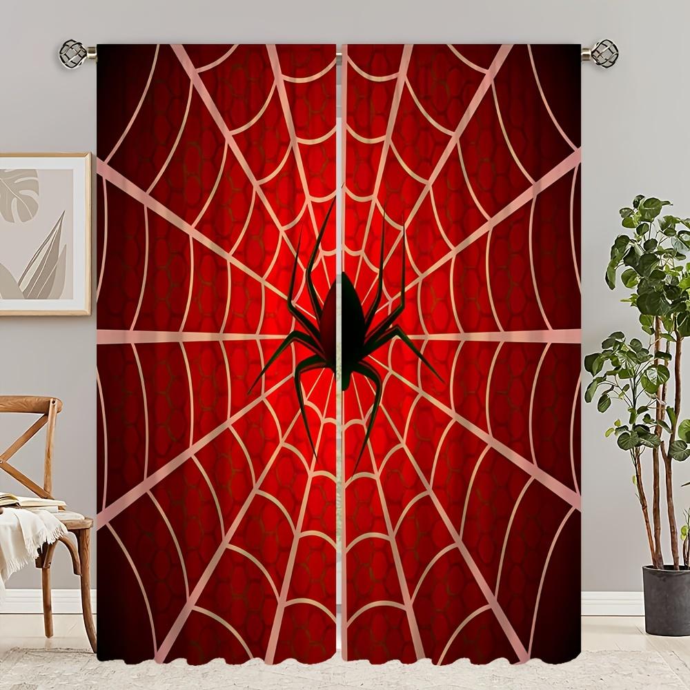 2 Stück Schwarze Spinne Rot Abteilung HD Digitaldruck Vorhänge Heimdeko Wohnzimmer Schlafzimmer Stangentasche Vorhang Effekt Stil Bett