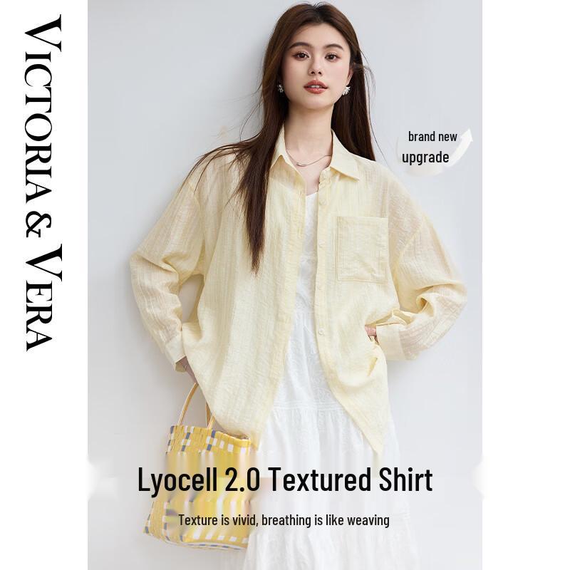 VICTORIA&VERA Women s Lyocell Blend Textured Button-Up Shirt S