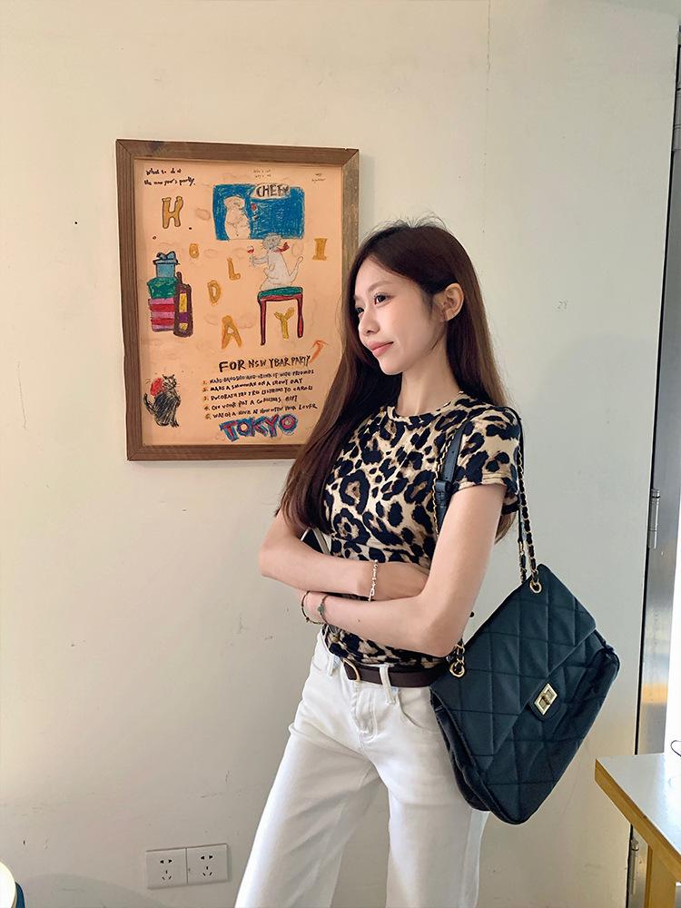 2026 New Arrival Leopard Print One-Shoulder Long-Sleeve Women's Top - Trendy European & American Early Autumn Fashion