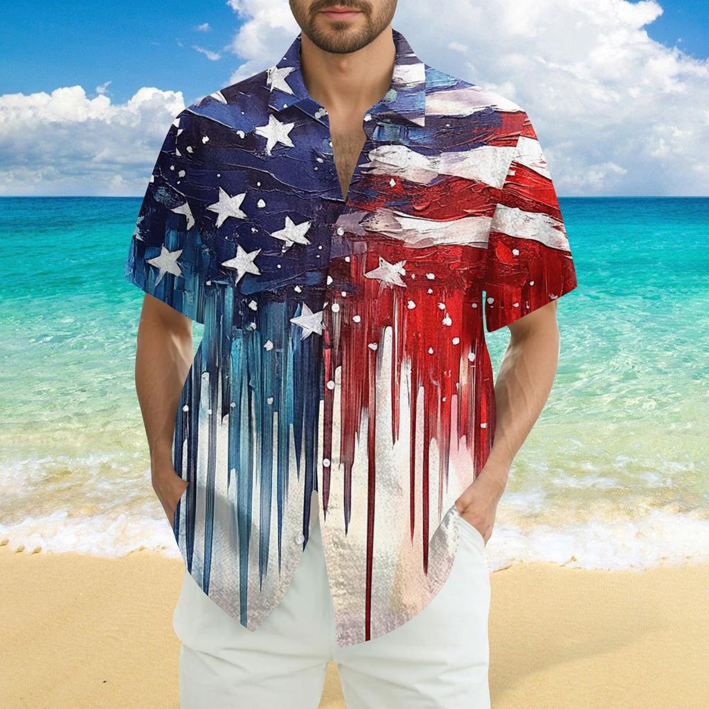 Herren Lässig Lässig Unabhängigkeitstag Print Kurzarmhemd