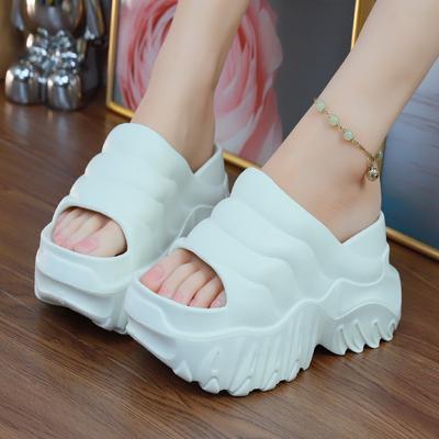 Super High 10 Cm Heel Slipper Woman Thick Sole Open Toe Shoes Summer Women's Platform Plain Elevator Slipper Gothic Style Slides