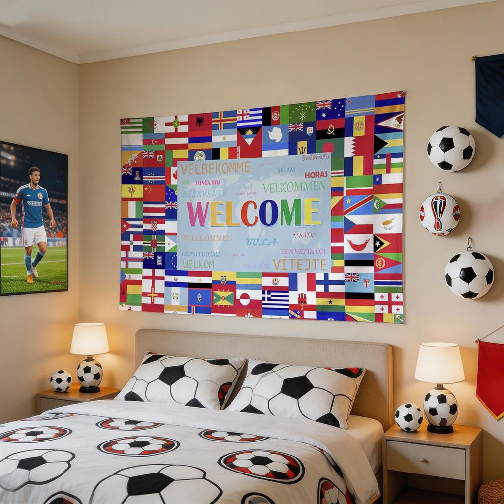 World National Flags Welcome Banner 120x180cm Large Fabric Background for Soccer Event Party School Wall Decoration Backdrop