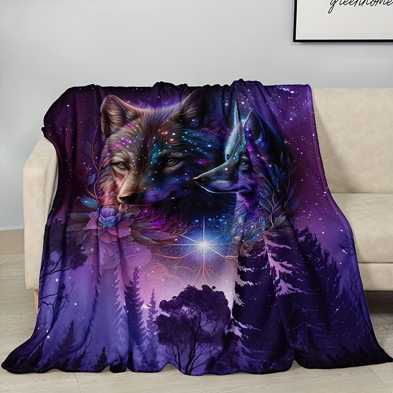 1pc Fashion Blanket, Wolf Star Print Flannel Blanket, Soft Warm Blanket Nap Blanket, Sofa Sofa Office Bed Camping Trip, Multi-Pu