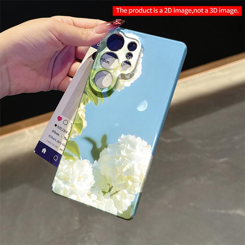 2DFlat Samsung phone case White Hydrangea Blooms on Blue Sky Applicable to Galaxy S23 S24 S25ULTRA S26 A12 A14 A15 A16 A54 A55