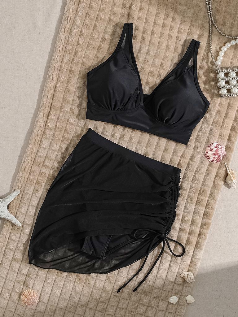 Mesh Drawstring High Waist Sexy Two Piece Bikini Set Elegant Comfortable