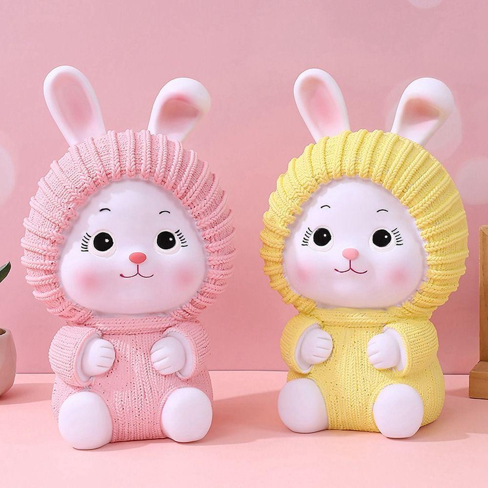 

Anti-fall Rabbit Piggy Bank Cute Vinyl Piggy Bank Creative High Capacity Storage Tank Home Decor Yellow-style 2