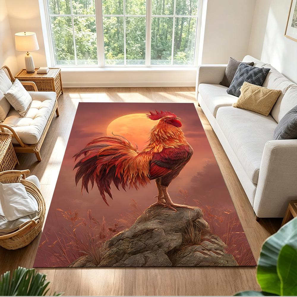 Chickens By The Wooden Fence Non-Slip Home Carpet Design for Office Decor Living Room Gift