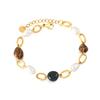 Minimalist Oval Tiger's Eye Stone Freshwater Pearl Bracelet Stainless Steel Gold-Plated Bohemian Bracelet Jewelry for Women