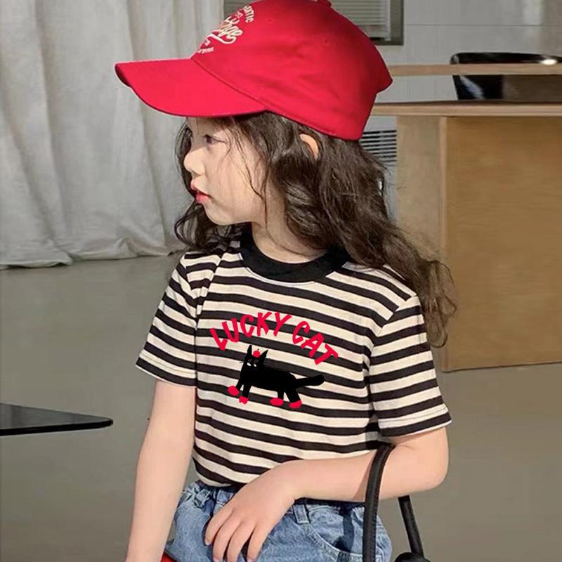 Girls Summer Cotton Striped Short Sleeve T Shirt Kids Round Neck Undershirt 90