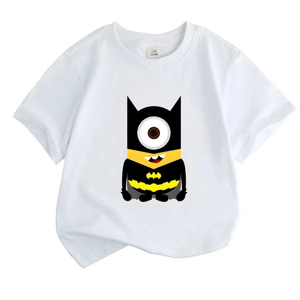 Kids Boys Girls Crew Neck Short Sleeve 100% Cotton T-Shirt, Cute Single Eye Superhero Bat Themed Cartoon Printed Casual Summer Tops for Little Childre