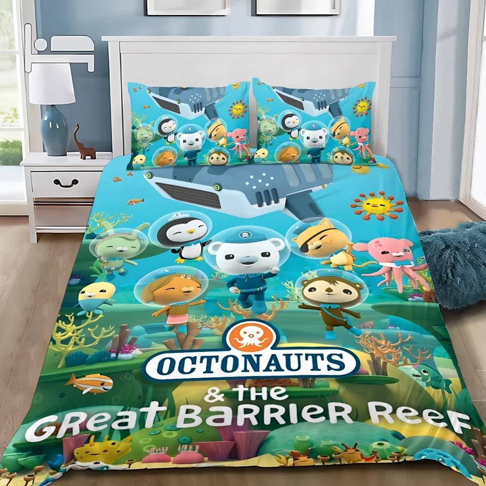 Cartoon Octonauts Bettwäsche-Set Für Schlafzimmer Weich Moderne Tagesdecken Bequeme Kinder Bettbezug Bettdeckenbezug Und Kissenbezug 140*200cm/55x79in Single/Twin 3pcs