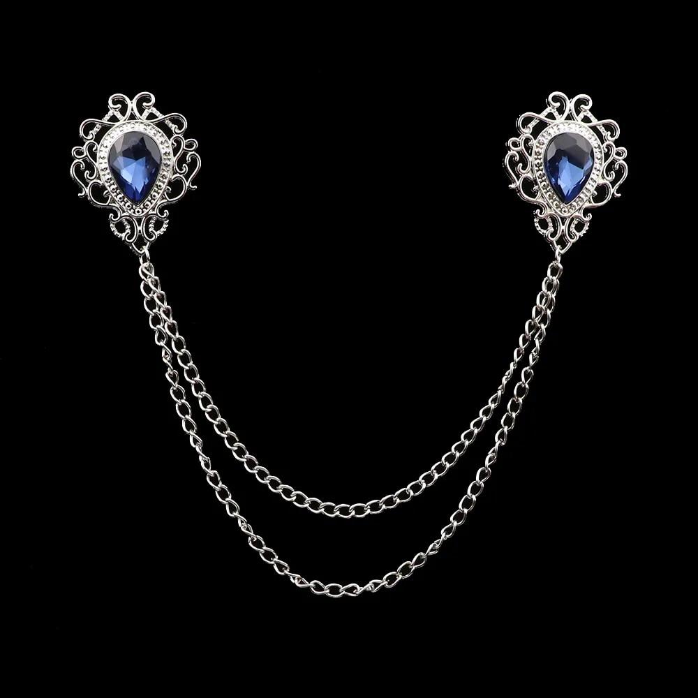 

Брошь со стразами в стиле ретро, ​​костюмная рубашка, цепочка с кисточками, булавка на лацкане, женские и мужские украшения, сплав, брошь на воротнике