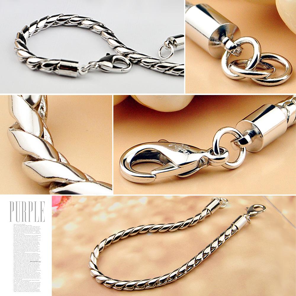 Men'S Bracelet Electroplated Thick Platinum Simple Round Snake Bone Chain Jewelry