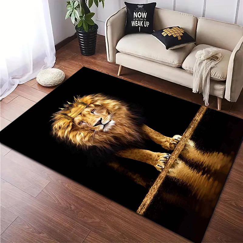 Tappeto Tappetino Stampato con Motivo Leone 1Pz per Soggiorno Camera da Letto Casa Decorazione Divano, Tappetino Antiscivolo Tappetino per Pavimento