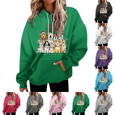 Damen Casual Mode Weihnachten Bedruckte Buchstaben Lässiges Kapuzensweatshirt mit Taschen