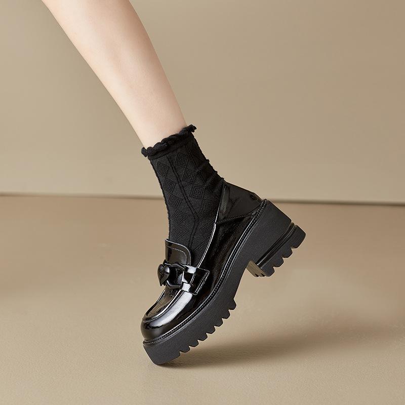 

Новые весенние кожаные лоферы, женские короткие ботинки маленького размера на толстой подошве, повседневная женская обувь на платформе с пряжкой