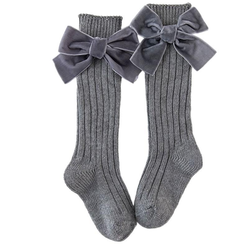 1 Paar Süße Baumwoll-Wadenlange Socken Mit Schleifenmuster-Design Für Kleine Mädchen Alltagsparty