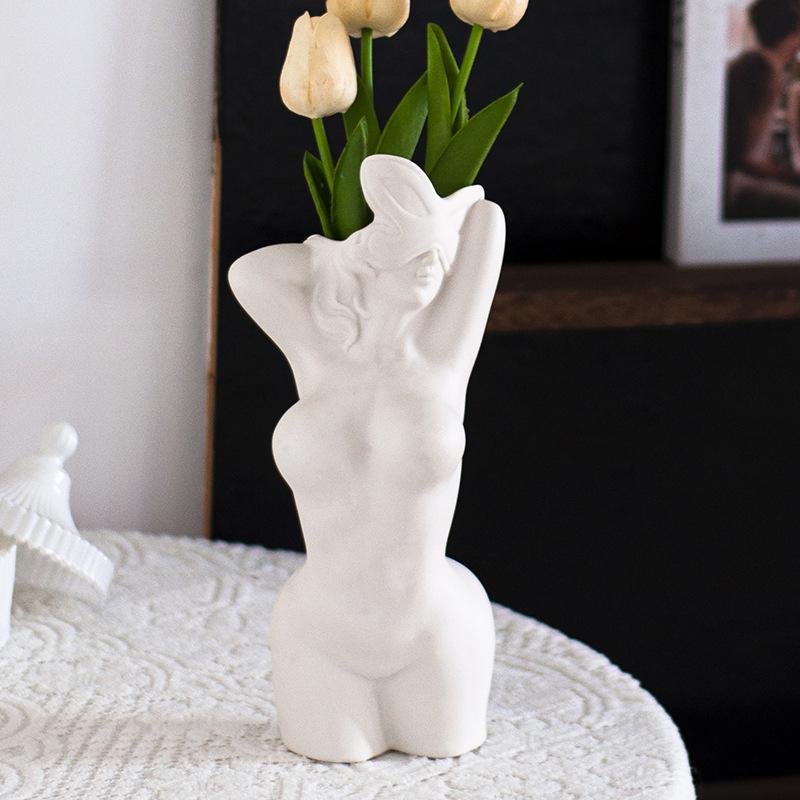 Pure White Display Female Body Vase Art Modeling Tabletop Vase Flower Arrangement Living Room Decoration Female Body Sculpture