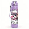 1PC Pink Heart Poodle Dog Graphic,750ml Color Plastic Sports Water Bottle,Leakproof Flip Straw Lid,Suitable for Sports Office Home Use