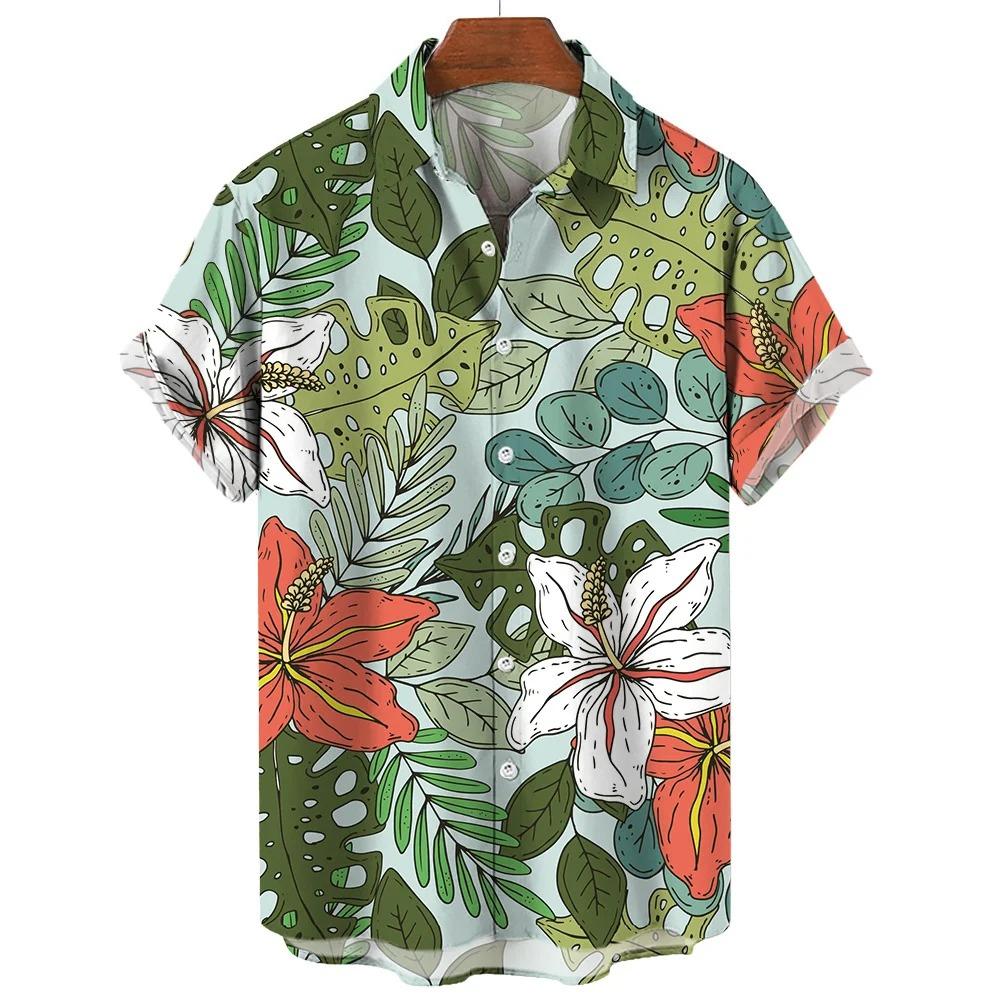 Hawaiian Shirts For Male Flower Pattern Men's Casual Short Sleeved Top Summer Oversized Streetwear Original Men Clothing