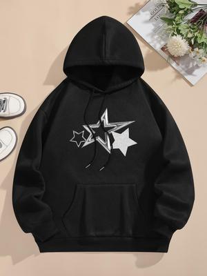 Women's Autumn and Winter Hoodie Silver Pentagram Cool Creative Print 2025 Hoodie Long Sleeved Top Sweatshirt Women Clothing