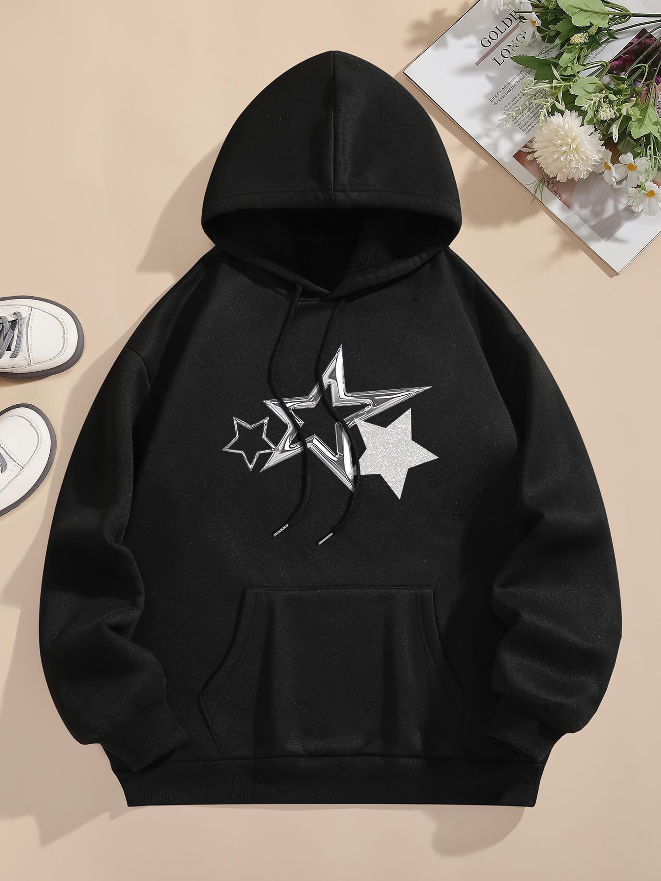 

Женское осенне-зимнее худи с серебристой пентаграммой, крутой креативный принт, 2025, худи, топ с длинным рукавом, толстовка, женская одежда 3XL