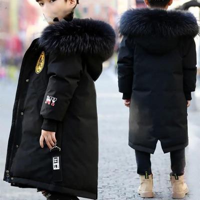Children's Cotton Jacket Boy Mid-length Winter Coat Plus Velvet Thickening
