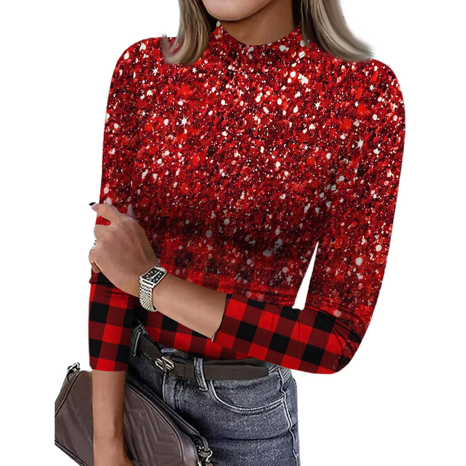 

Женская футболка с облегающим низом, модная повседневная, с градиентным принтом, с круглым вырезом, пуловер, топ с рукавом 3/4 XL винный