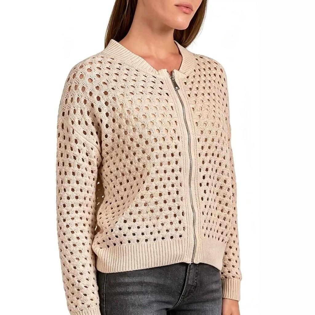 Women's Summer Zipper Sweater: Slimming Mesh Fashion Jacket