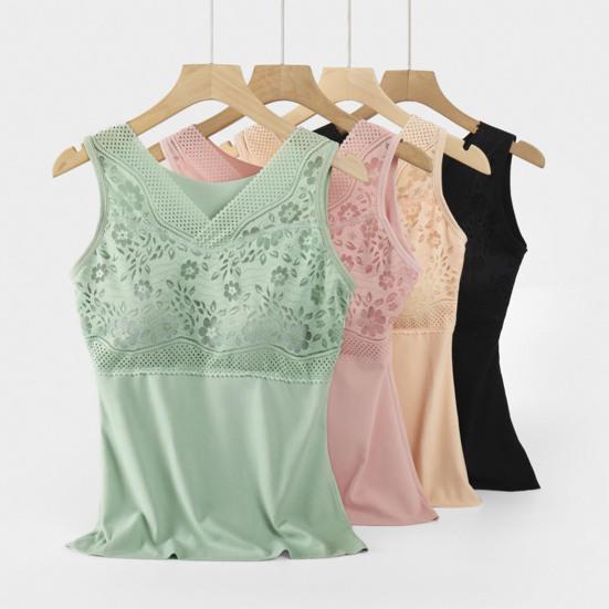 Thermal Tank Top for Women V Neck Sleeveless Camisole Top with Padded Bra Winter Warm Undershirt High Stretch Base Layer