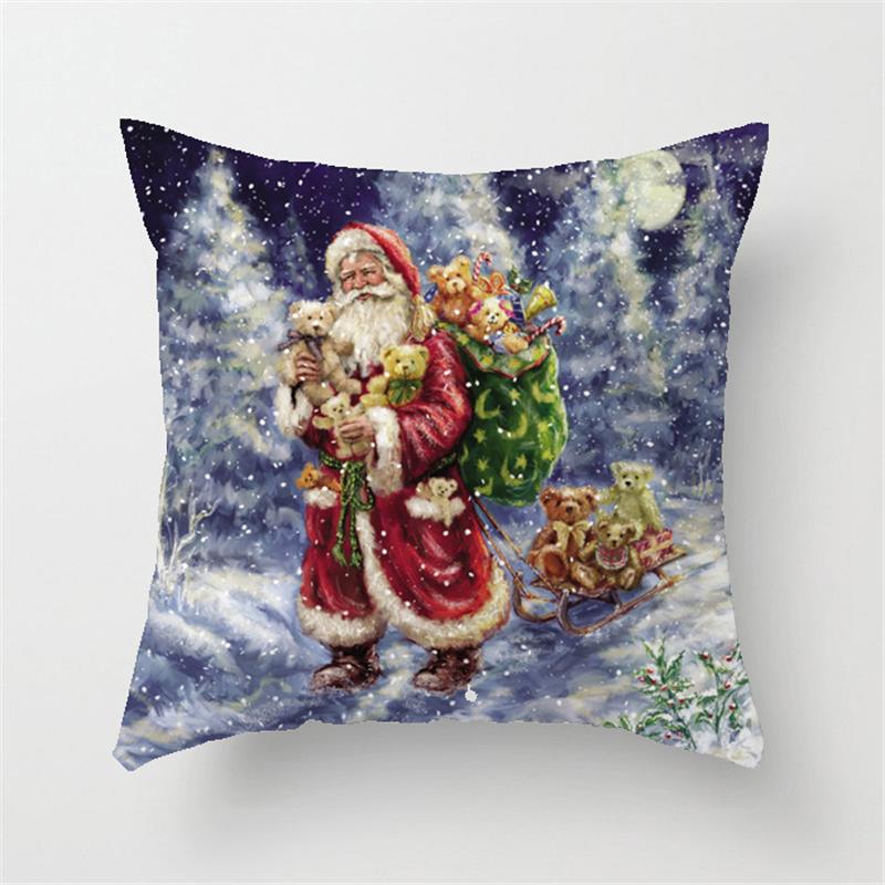 Happy New Year Pillowcase Merry Christmas Cushion Cover Santa Snowman Christmas Tree Throw Pillowcase
