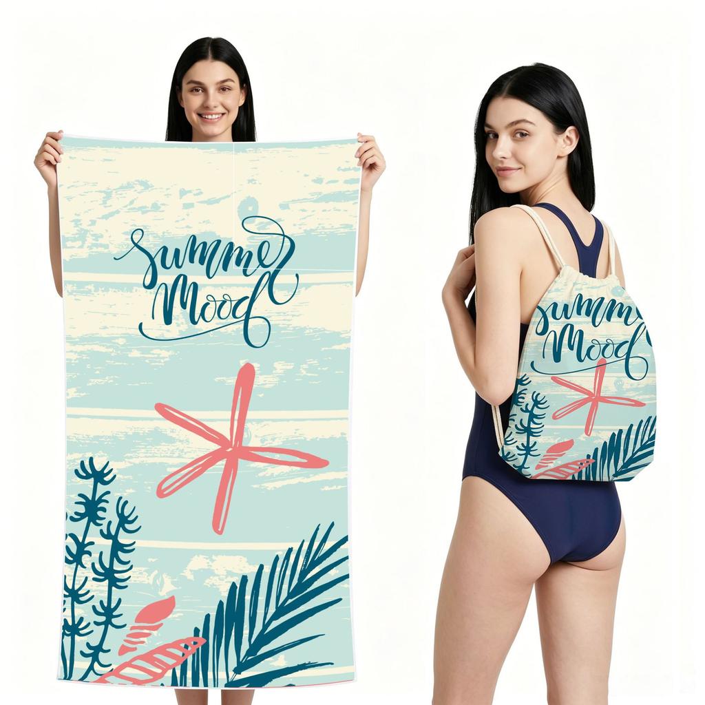 2 in 1 Microfiber Quick Dry Beach Towel Bag Convertible Foldable Printed Bath Towel Backpack