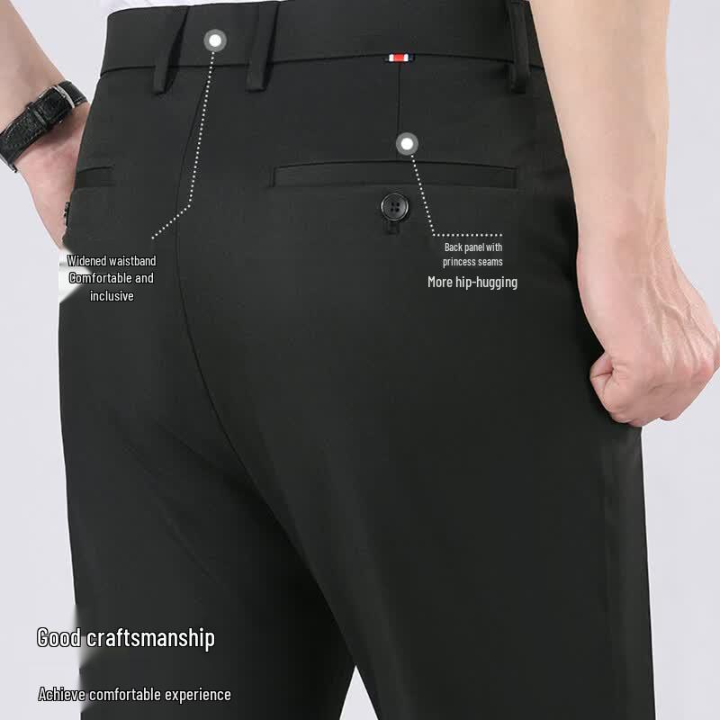 ROMON Men's Business Casual Anti-Wrinkle Straight-Leg Trousers
