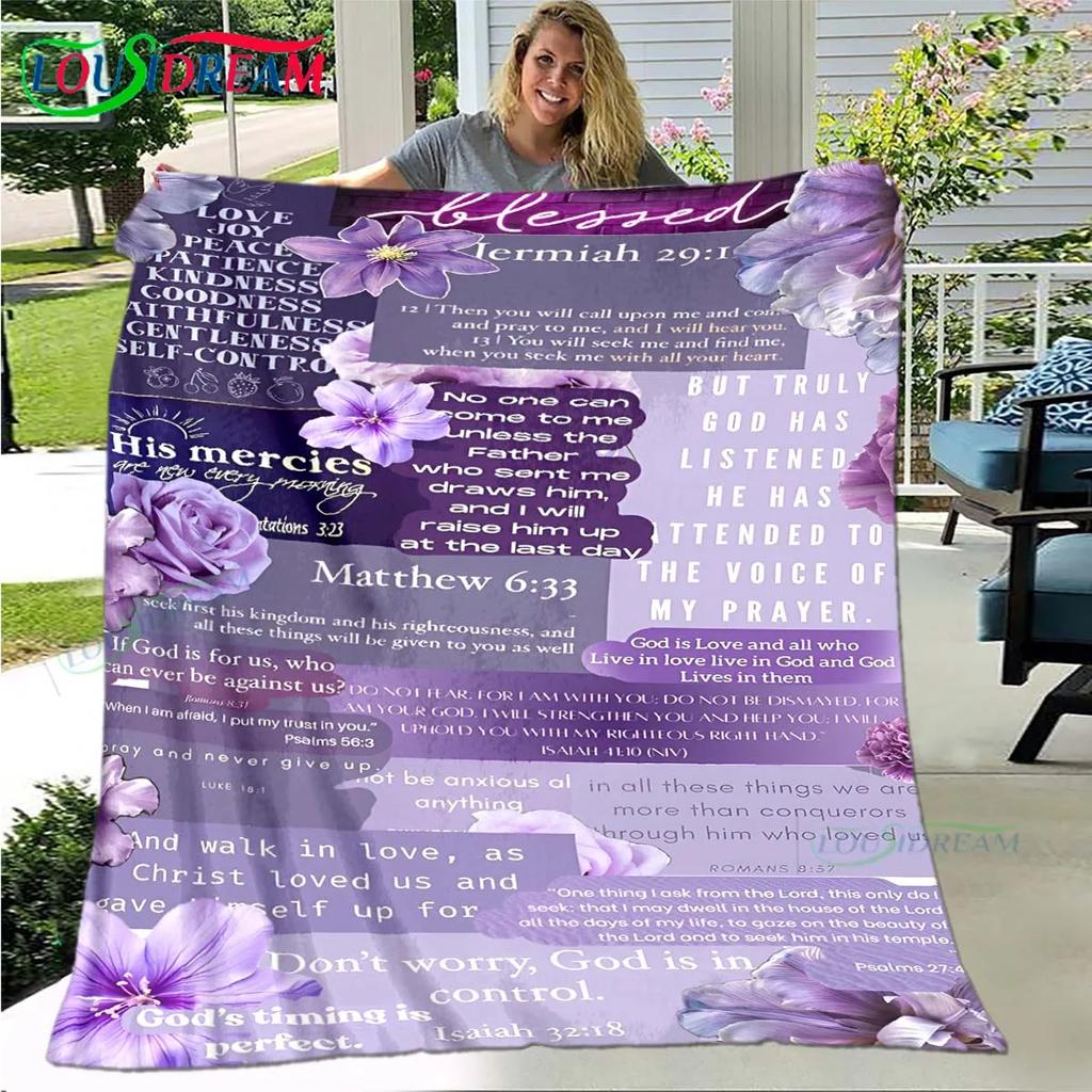 Fashion Bible Verses Jesus Pattern Blanket Flannel Thin Blanket Portable Home Travel Office Lunch Break Blanket Birthday Gift