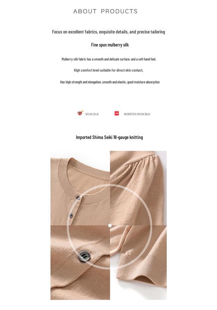 Spring/Summer Women's Silk-Like Round Neck 5-Point Sleeve Cardigan