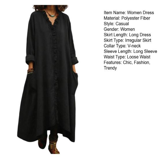 Women's Ruffle Trim V Neck Casual Loose Long Dress Summer Sleeve Maxi Dress Flowy Boho Beach