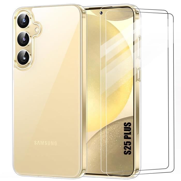 Coque Silicone pour Samsung Galaxy S25 Plus (Galaxy S25+) avec 2 Verres Trempés Protection Transparente