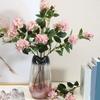 3 Branch Artificial Flower Bouquet with 3-Head Blooms Realistic Faux Silk Flower Bouquet with Stem for Wedding Party Home Office Decor