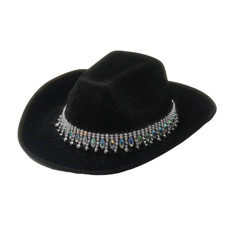 

Stylish Western Hat with Rhinestones Polyester for Weddings and Festivals Party Stage Performances Costume чорний