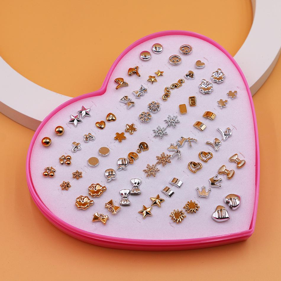 36 Pairs Pink Heart Gift Box - Assorted Styles Exquisite Plastic Stud Earrings