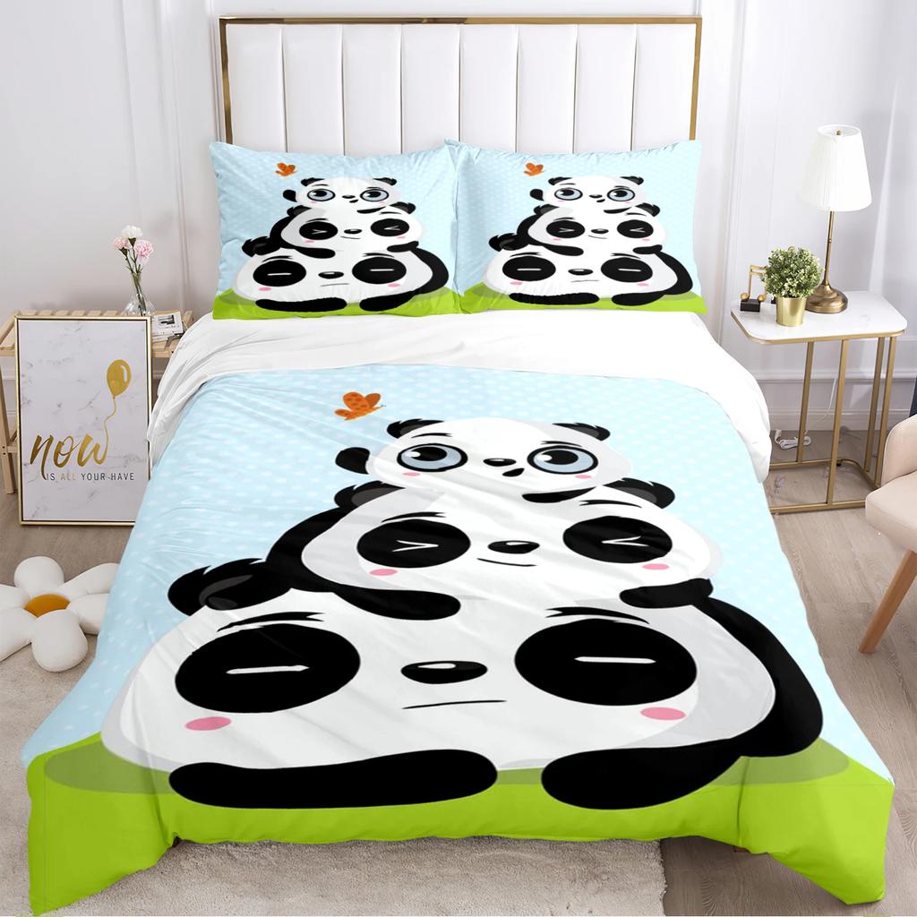 Urocza Poszewka na Kołdrę Panda Kreskówkowa Kawaii Zestawy Pościeli Miękka Poszewka na Kołdrę i Poszewki na Poduszki dla Nastolatków PojedynczaPodwójnaQueenKing