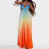 European and American women's clothing, spring new gradual change of color neck pleated fashion holiday dress