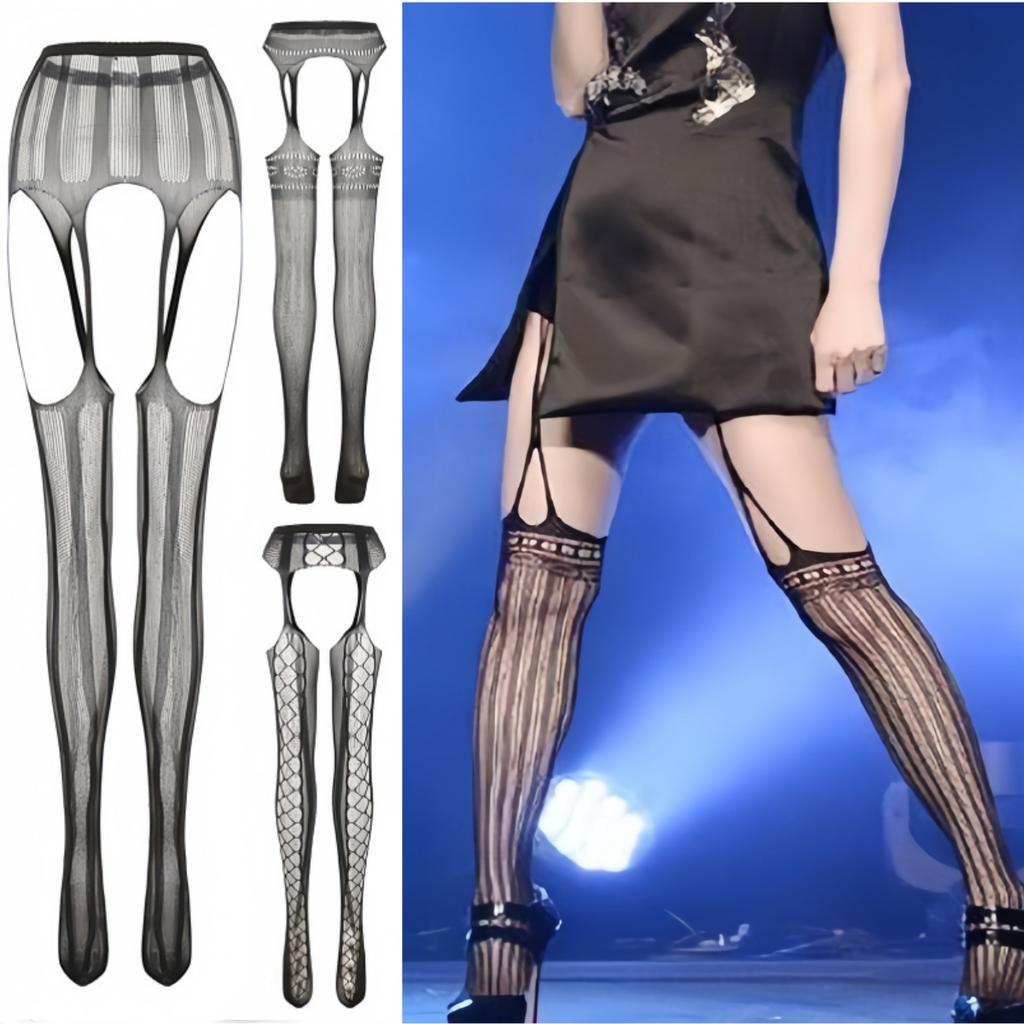 FREEAUCE Duże Rozmiary Damskie Gotyckie Koronkowe Pończochy do Uda Siateczkowe Body Stockings Powyżej Kolana Lolita Siateczkowe Skarpety Rajstopy Legginsy