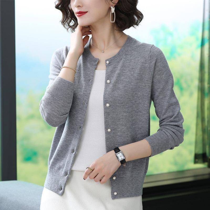 Φθινοπωρινά Γυναικεία Πλεκτά Ζακέτες Καρντιγκάν Μακρυμάνικα Χαλαρά Κορεάτικα Πουλόβερ Μονόχρωμα Καρντιγκάν με Στρογγυλή Λαιμόκοψη