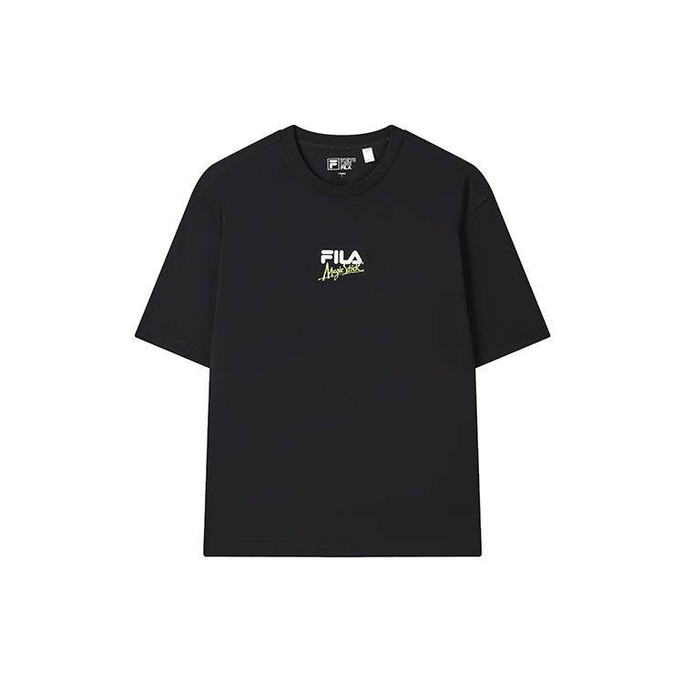 FILA X Magic Stick Joint Series T Shirts Unisex Jet Black Crew Neck Moderate F11U329101FBK XL