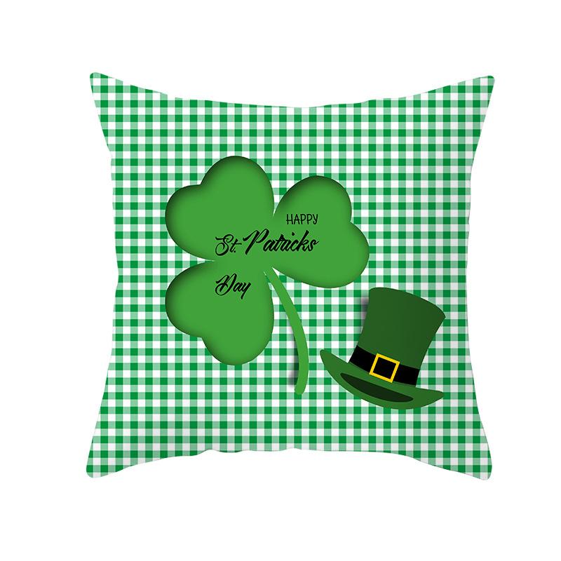 Home St. Patrick's Day Green Peach Velvet Cushion Cover National Day Four-Leaf Clover Cushion Cover