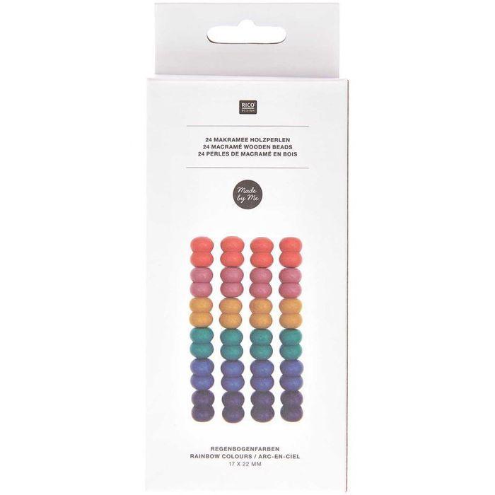24 Perles rondes doubles - bois arc-en-ciel - 22 mm