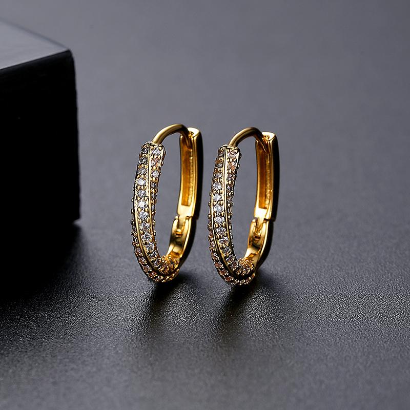 LUOTEEMI Fine Jewelry Ladies Daily Wear Gold Plated Full Cubic Zirconia Open Half Twisted Hoop Earrings