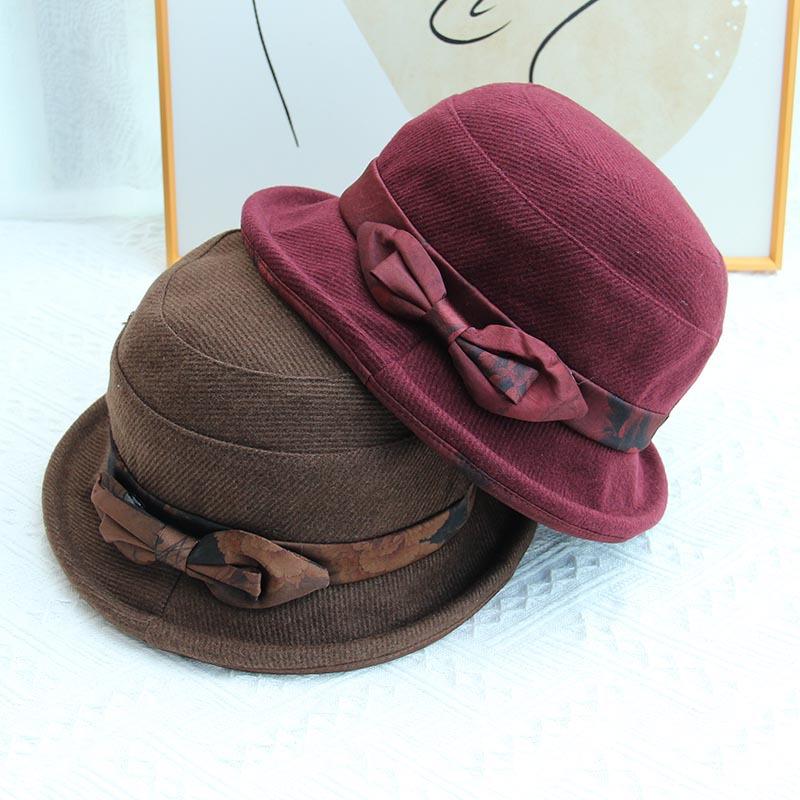 Middle-aged and elderly hat female autumn and winter old lady grandma foreign style cloth hat casual warm bucket hat mother old man basin hat